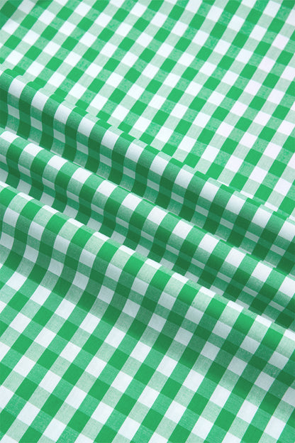 Bright Green Summer Color-Blocked Plaid Pattern Midi Dress