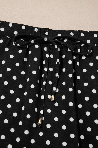 Fiery Red Polka Dot Drawstring Casual Mini Skort