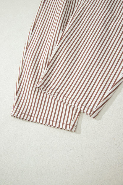 Khaki Stripe Casual Barrel Jeans
