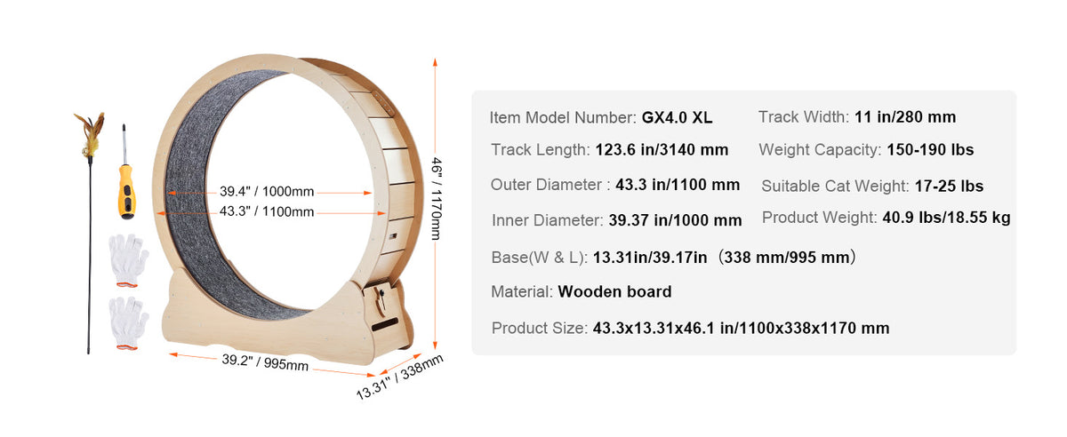 SucceBuy Wooden Cat Exercise Wheel Large Cat Treadmill Wheel for Indoor Cat Running Wheel with Detachable Carpet& Cat Teaser
