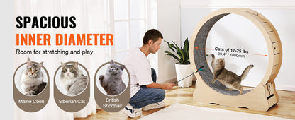 SucceBuy Wooden Cat Exercise Wheel Large Cat Treadmill Wheel for Indoor Cat Running Wheel with Detachable Carpet& Cat Teaser