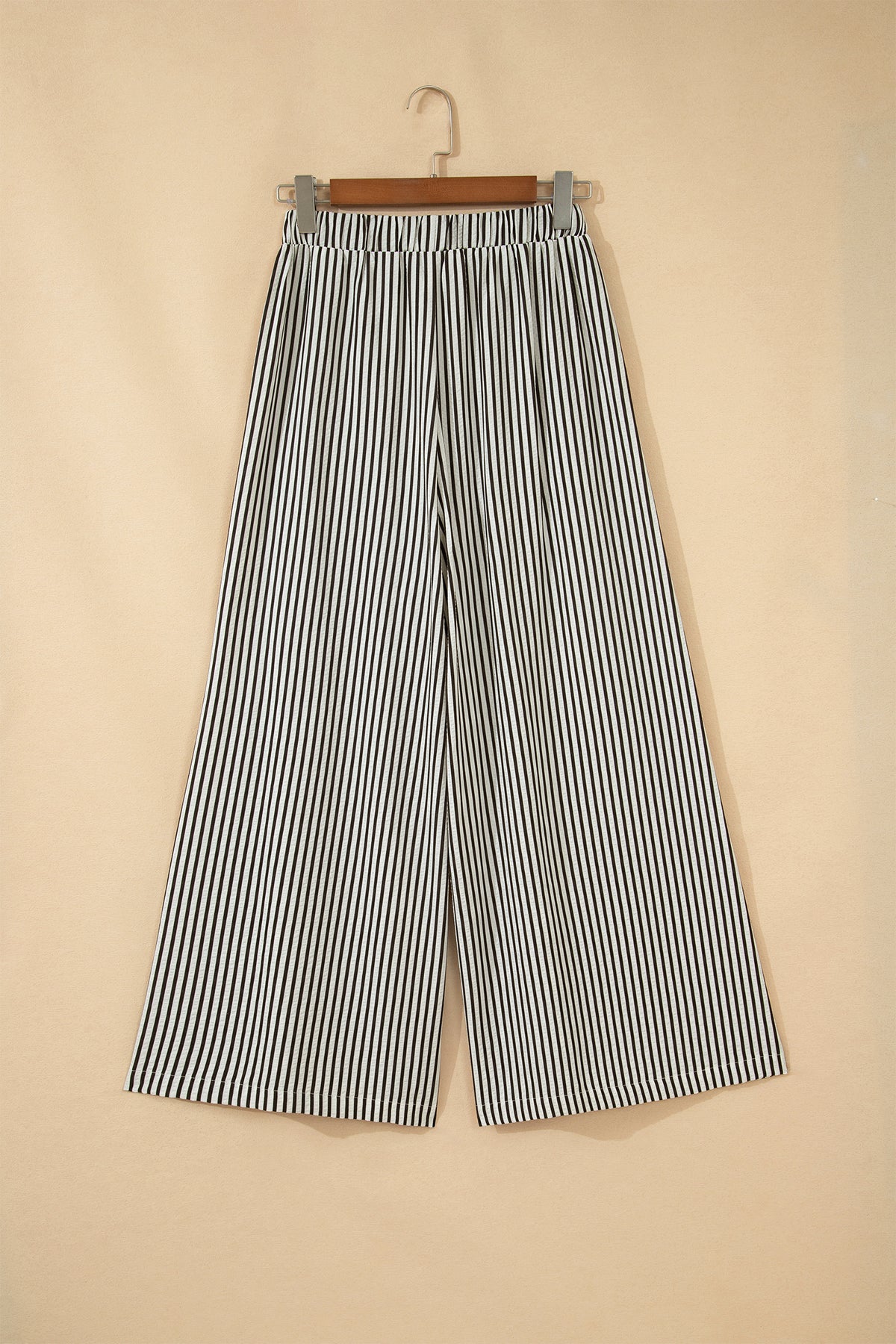 Black Stripe Elastic Waist Ultra Wide Leg Pants