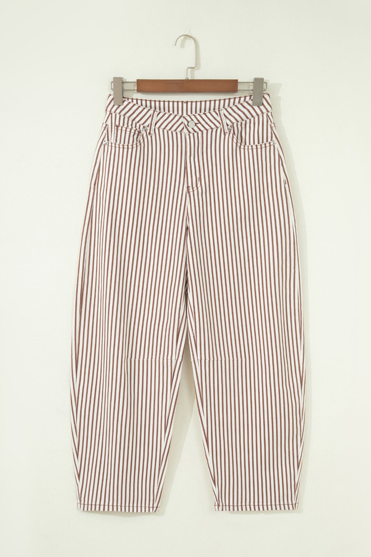 Khaki Stripe Casual Barrel Jeans