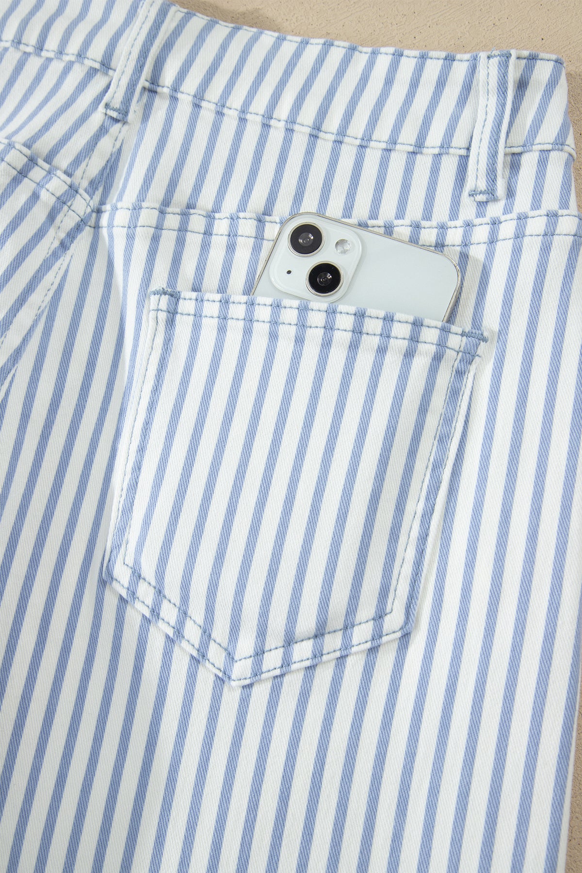 Khaki Stripe Casual Barrel Jeans