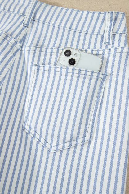 Khaki Stripe Casual Barrel Jeans