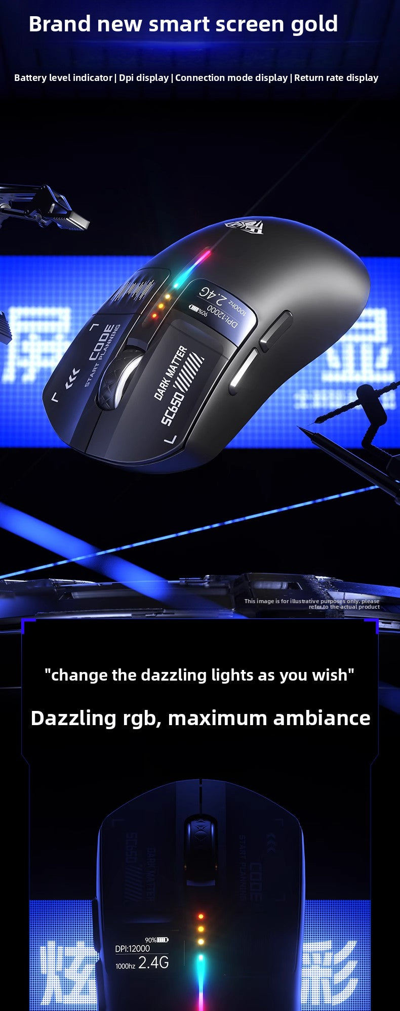 AULA SC650 Wireless Mouse Tri Mode Lightweight Design PAW3311 Sensor 12000dpi 1000Hz gaming mice Customized Pc Accessories gifts