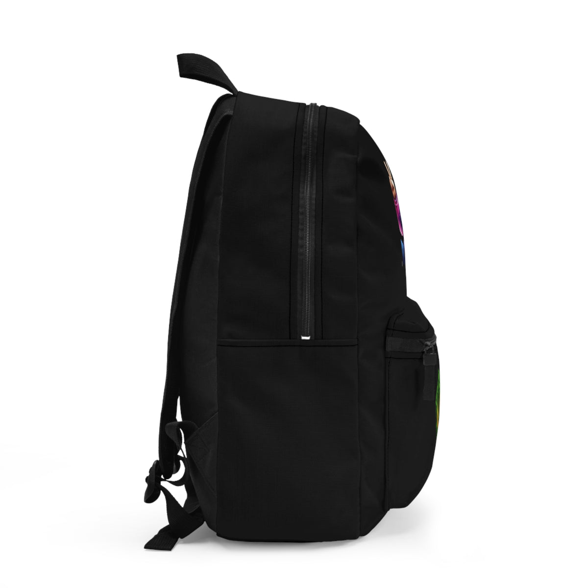 Side view of black Premium Roblox backpack showing the slim, plain profile and stitching dobermenpremier.com
