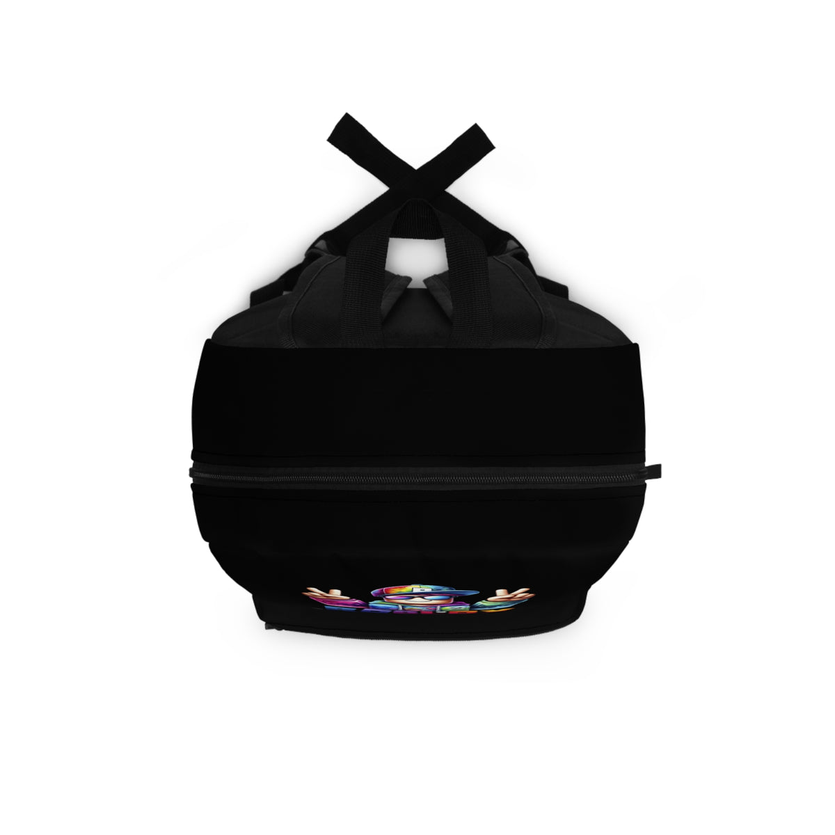 Top view of black Premium Roblox backpack showing heavy-duty zipper and handle dobermenpremier.com