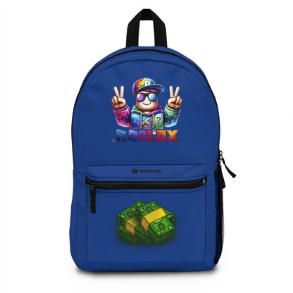 Front view of Premium Roblox school backpack in dark blue with gaming graphics at dobermenpremier.com