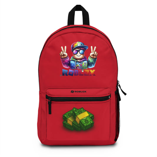 Front view of Premium Roblox school backpack in dark red with gaming graphics at dobermenpremier.com