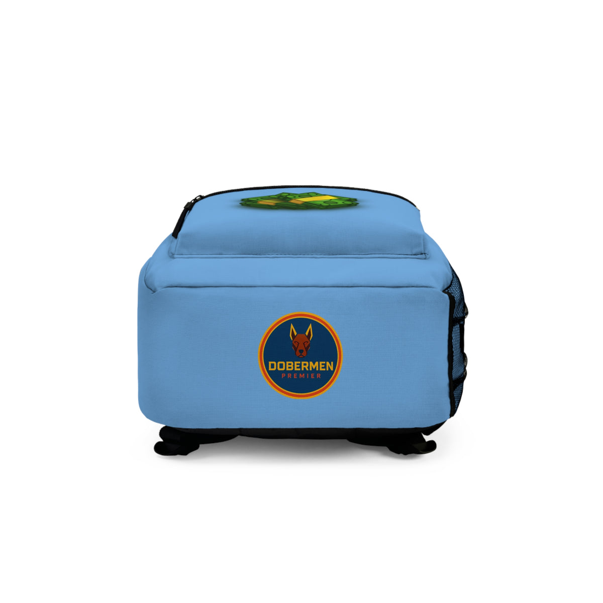 Rear view of light blue Premium Roblox bag showing padded straps and ergonomic support dobermenpremier.com