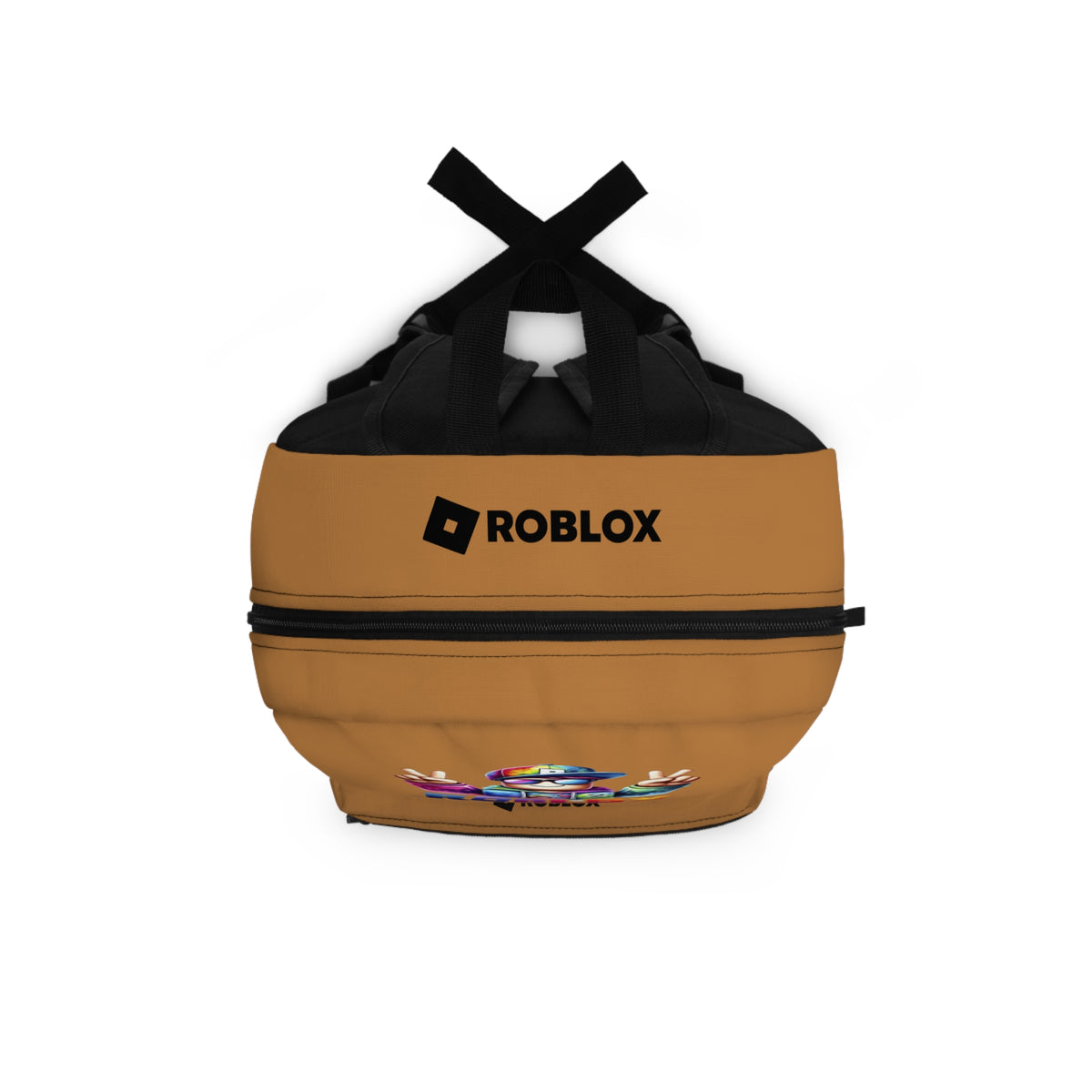 Top view of light brown Premium Roblox backpack showing heavy-duty zipper and handle dobermenpremier.com