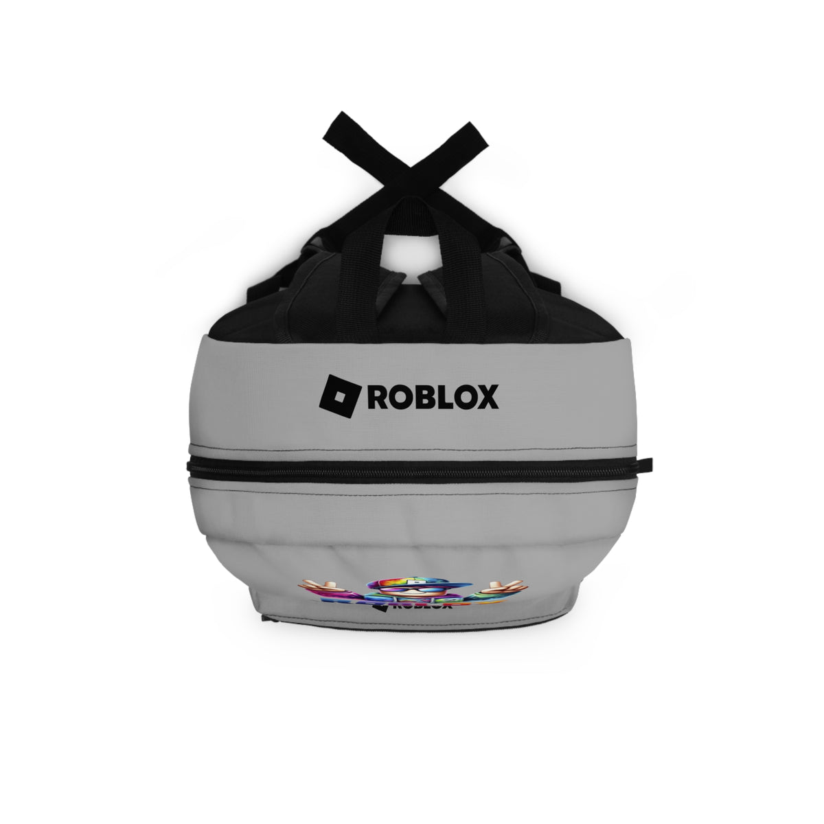 Top view of light grey Premium Roblox backpack showing heavy-duty zipper and handle dobermenpremier.com
