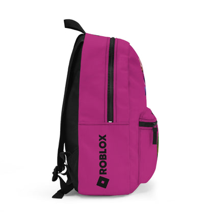 Side view of pink Premium Roblox backpack showing the slim, plain profile and stitching dobermenpremier.com