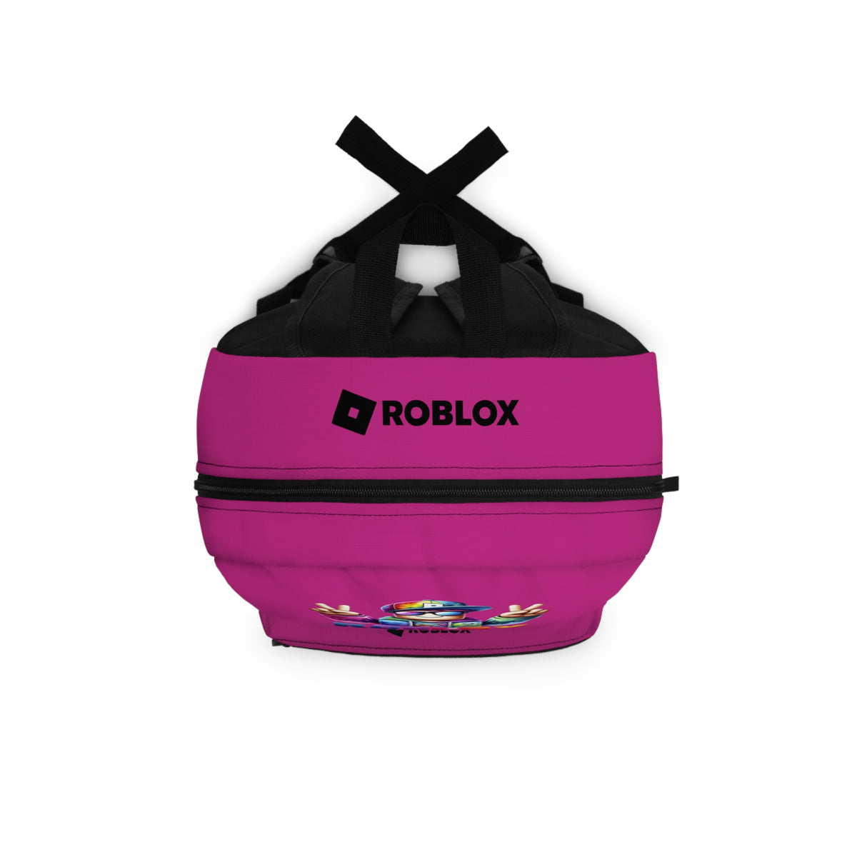 Top view of pink Premium Roblox backpack showing heavy-duty zipper and handle dobermenpremier.com