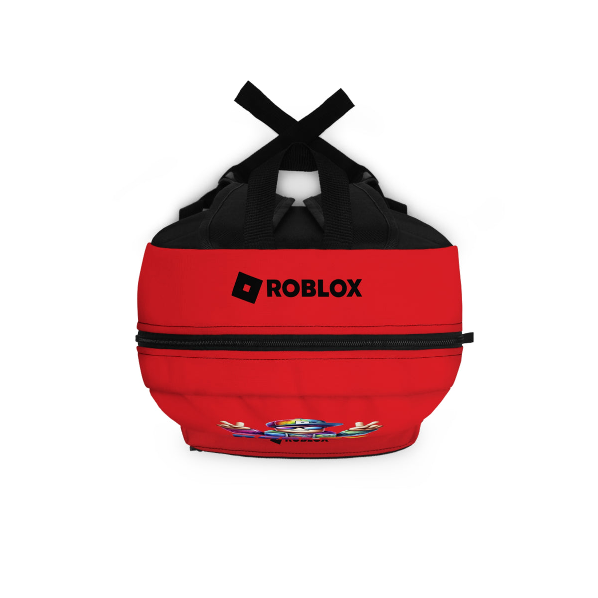 Top view of red Premium Roblox backpack showing heavy-duty zipper and handle dobermenpremier.com
