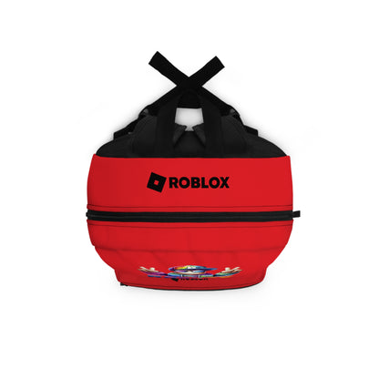Top view of red Premium Roblox backpack showing heavy-duty zipper and handle dobermenpremier.com