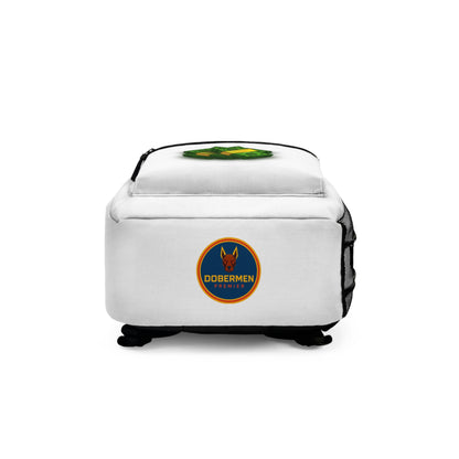 Rear view of white Premium Roblox bag showing padded straps and ergonomic support dobermenpremier.com