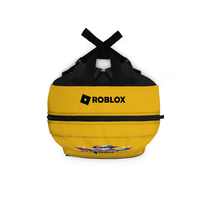 Top view of yellow Premium Roblox backpack showing heavy-duty zipper and handle dobermenpremier.com