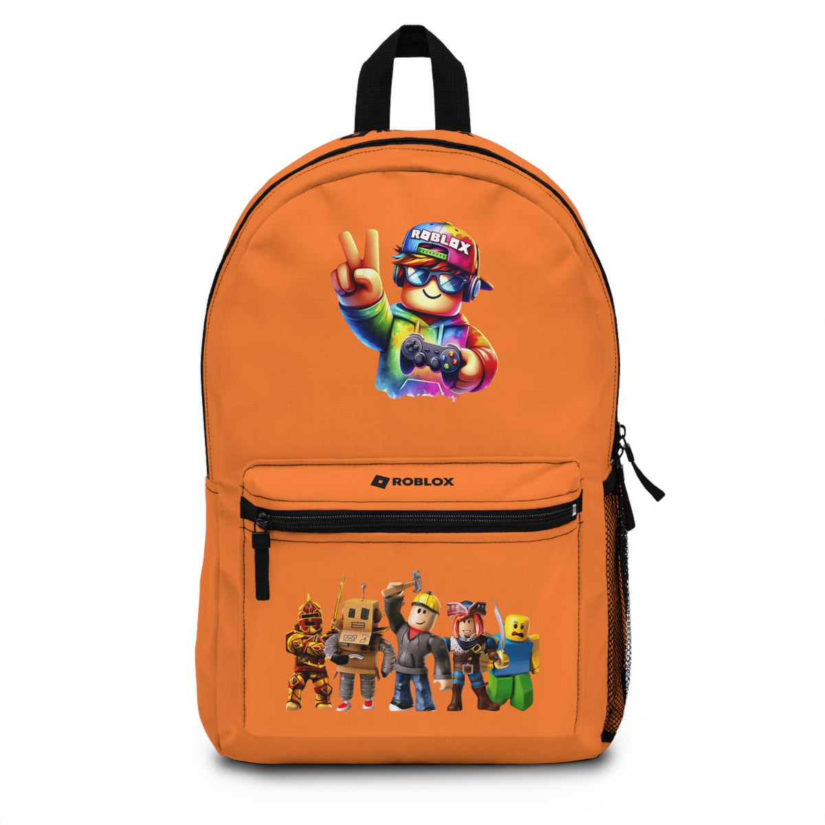 Front view of crusta personalized Roblox backpack with gamer design at dobermenpremier.com