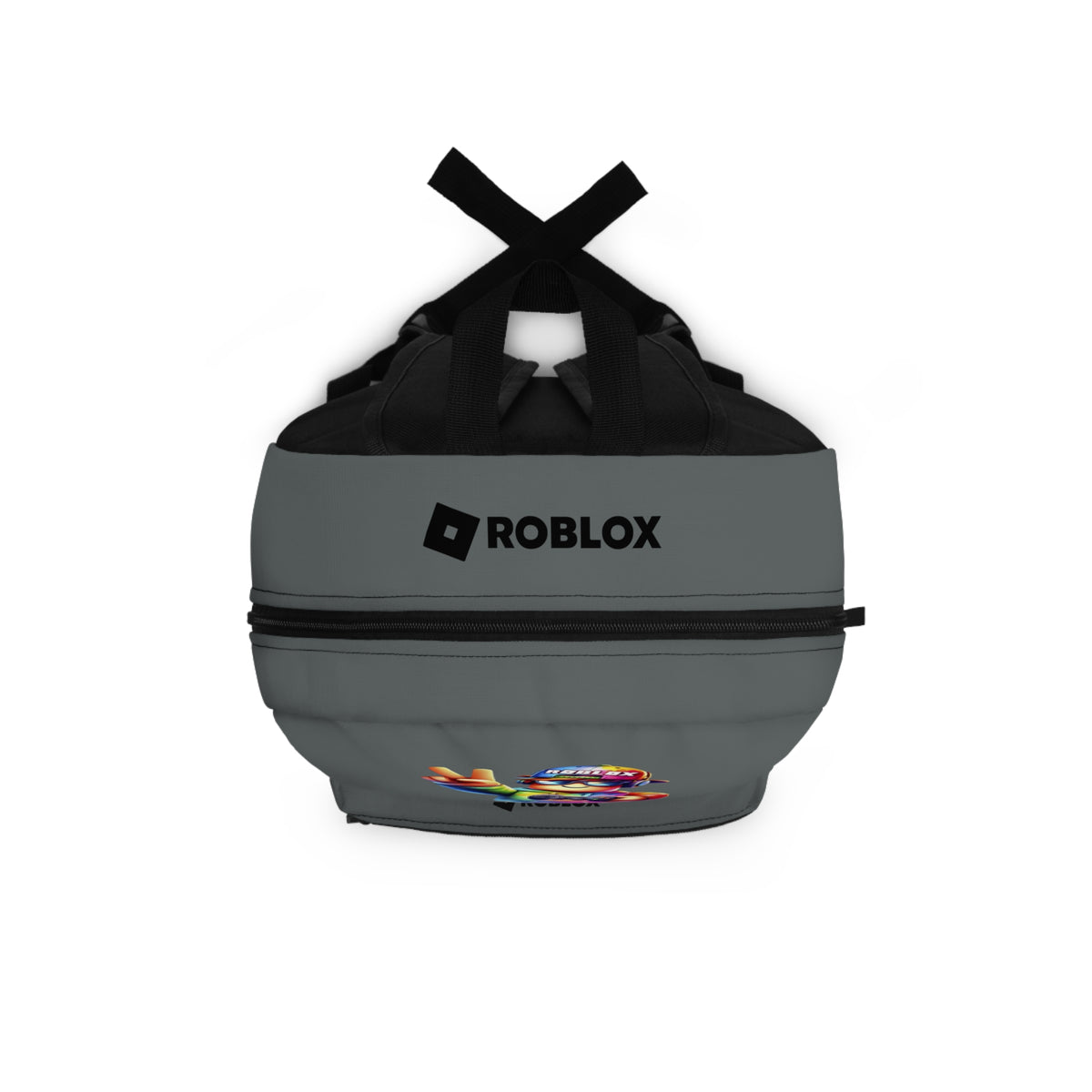 Top view of dark grey Roblox backpack showing durable zippers and handle at dobermenpremier.com