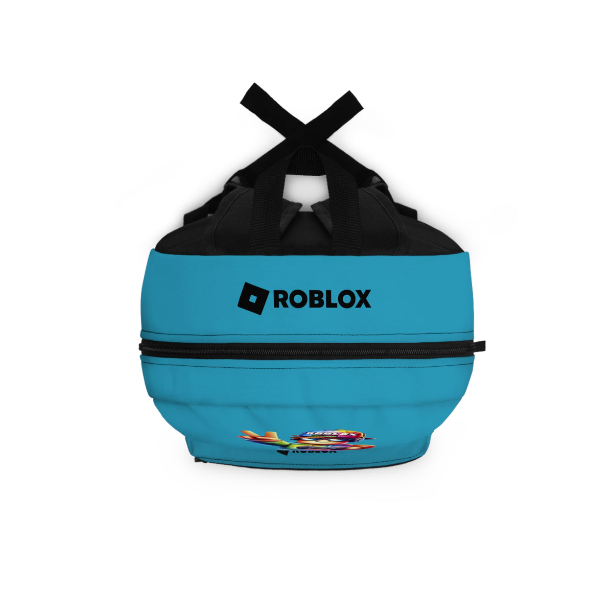 Top view of turquoise Roblox backpack showing durable zippers and handle at dobermenpremier.com