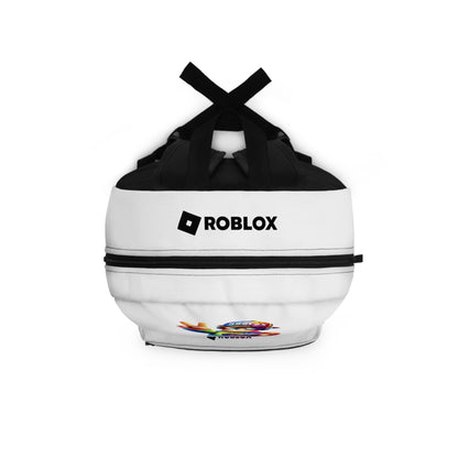 Top view of white Roblox backpack showing durable zippers and handle at dobermenpremier.com