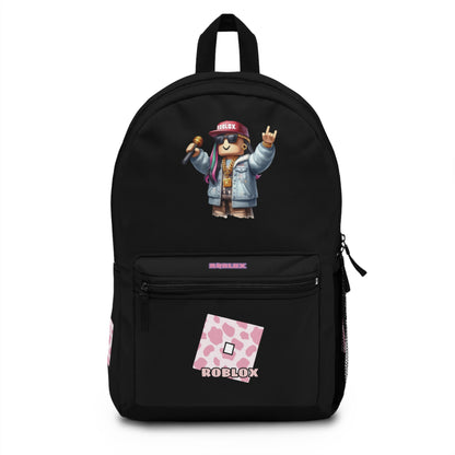 Front view of black personalized Roblox girls school bag with gamer design at dobermenpremier.com