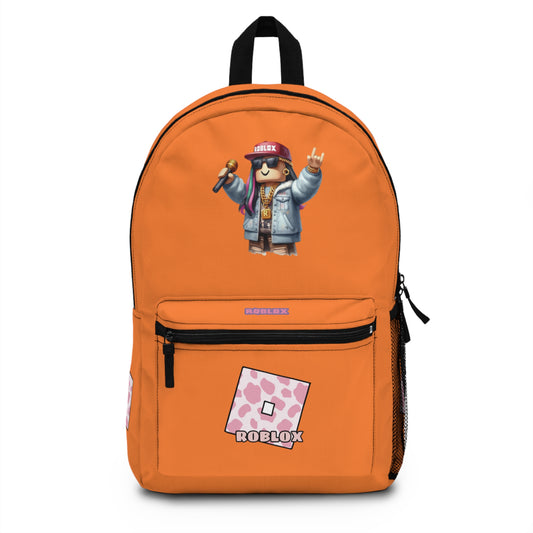 Front view of crusta orange personalized Roblox girls school bag with gamer design at dobermenpremier.com