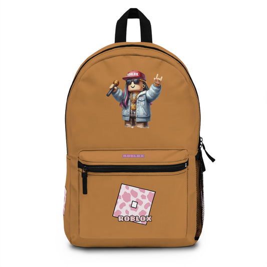 Front view of light brown personalized Roblox girls school bag with gamer design at dobermenpremier.com
