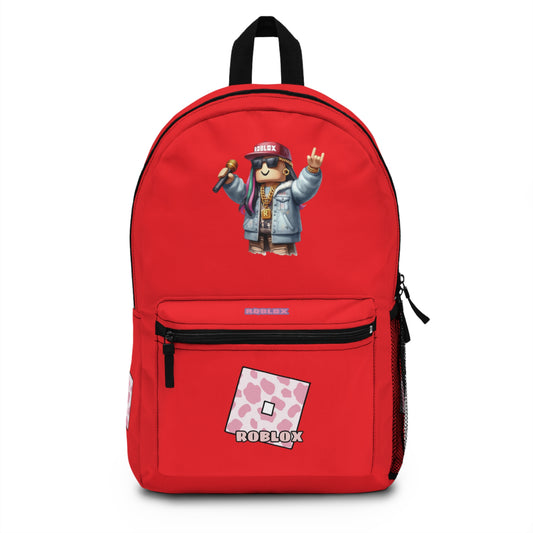 Front view of red personalized Roblox girls school bag with gamer design at dobermenpremier.com