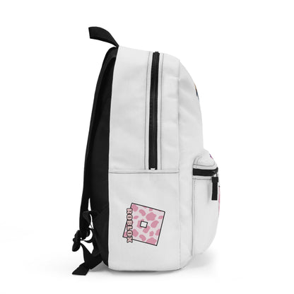 Side view of white Roblox girls backpack showing clean profile and shoulder strap at dobermenpremier.com